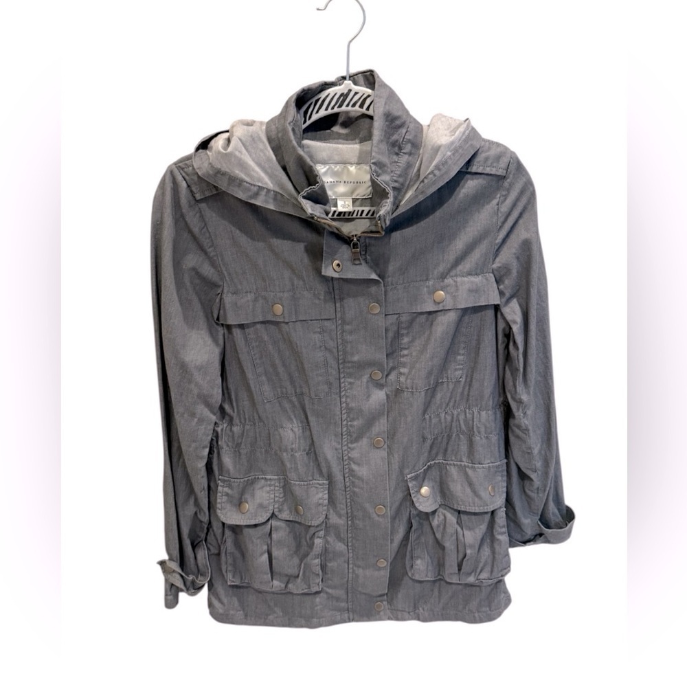 Banana Republic Utility Cargo Jacket Gray Lightweight Hood Womens Coat Small